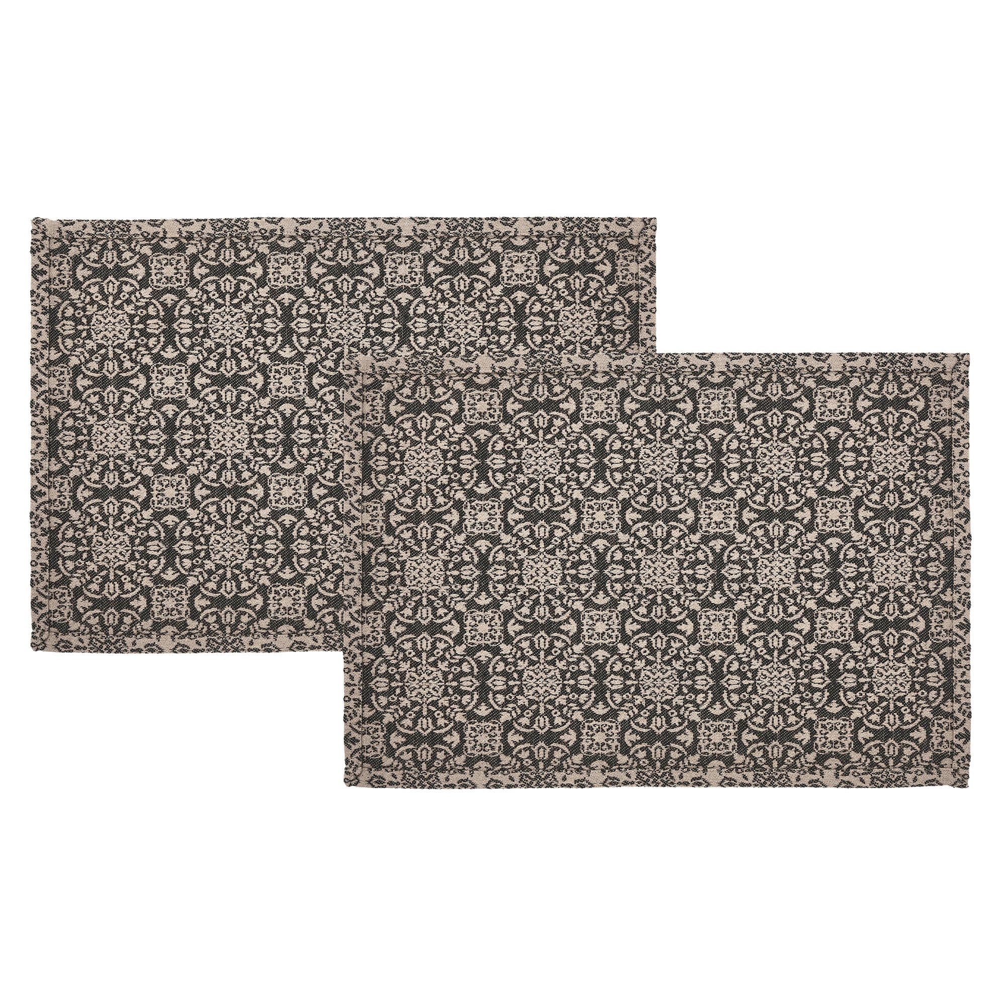 Set of 2 Custom House Black Tan Jacquard Placemats - Image 5