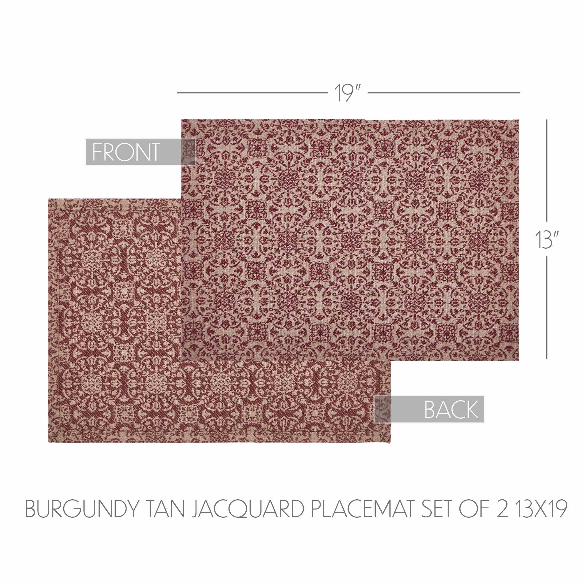 Set of 2 Custom House Burgundy Tan Jacquard Placemats - Image 2