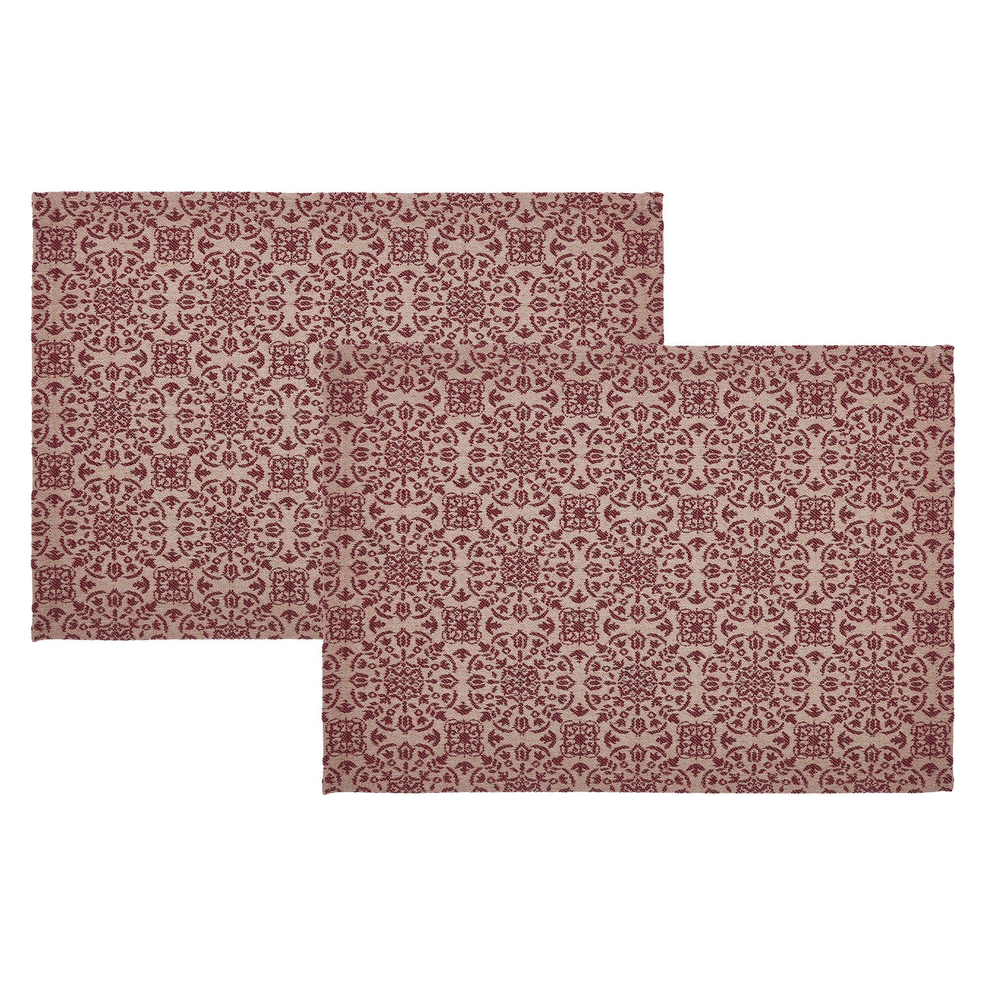 Set of 2 Custom House Burgundy Tan Jacquard Placemats - Image 3