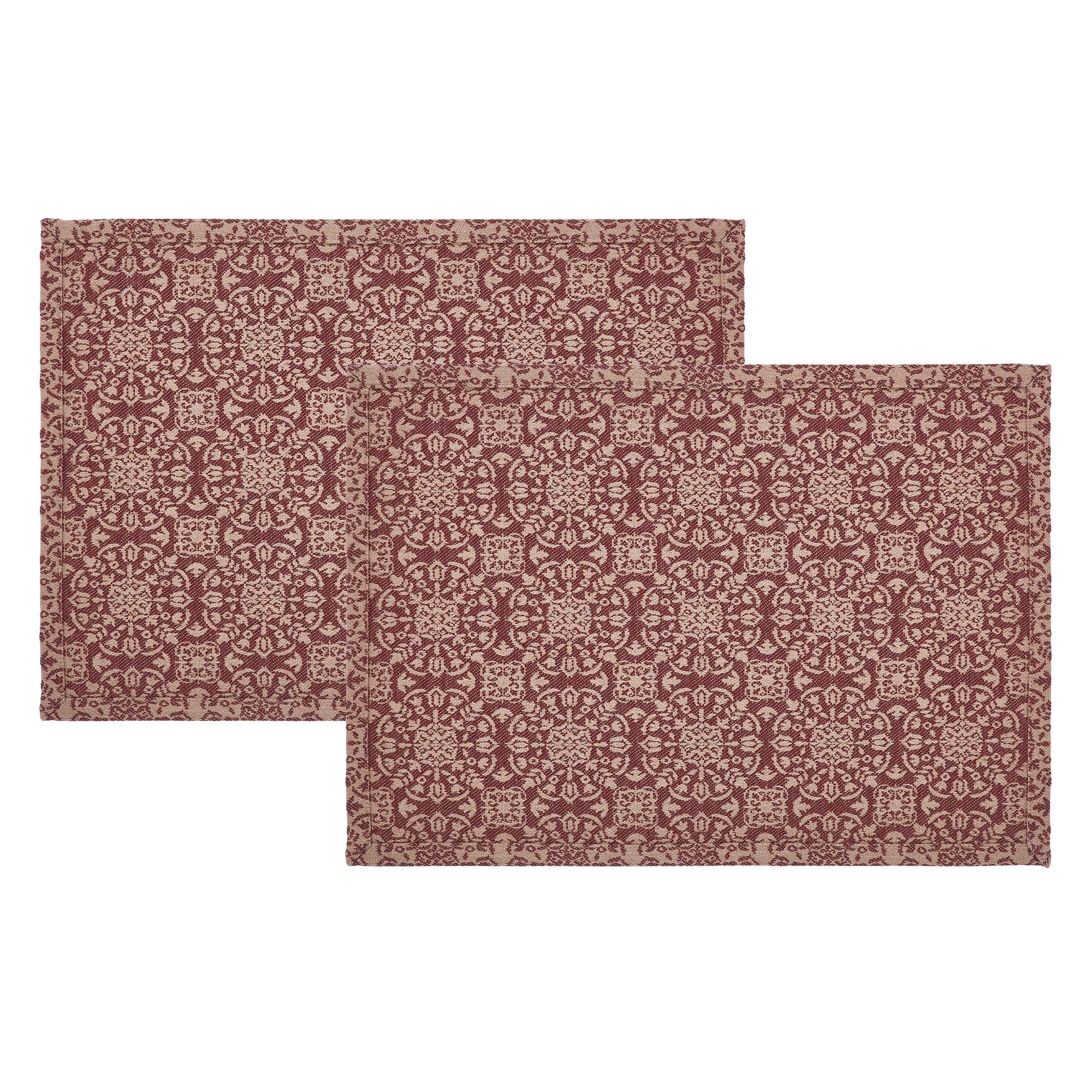 Set of 2 Custom House Burgundy Tan Jacquard Placemats - Image 4