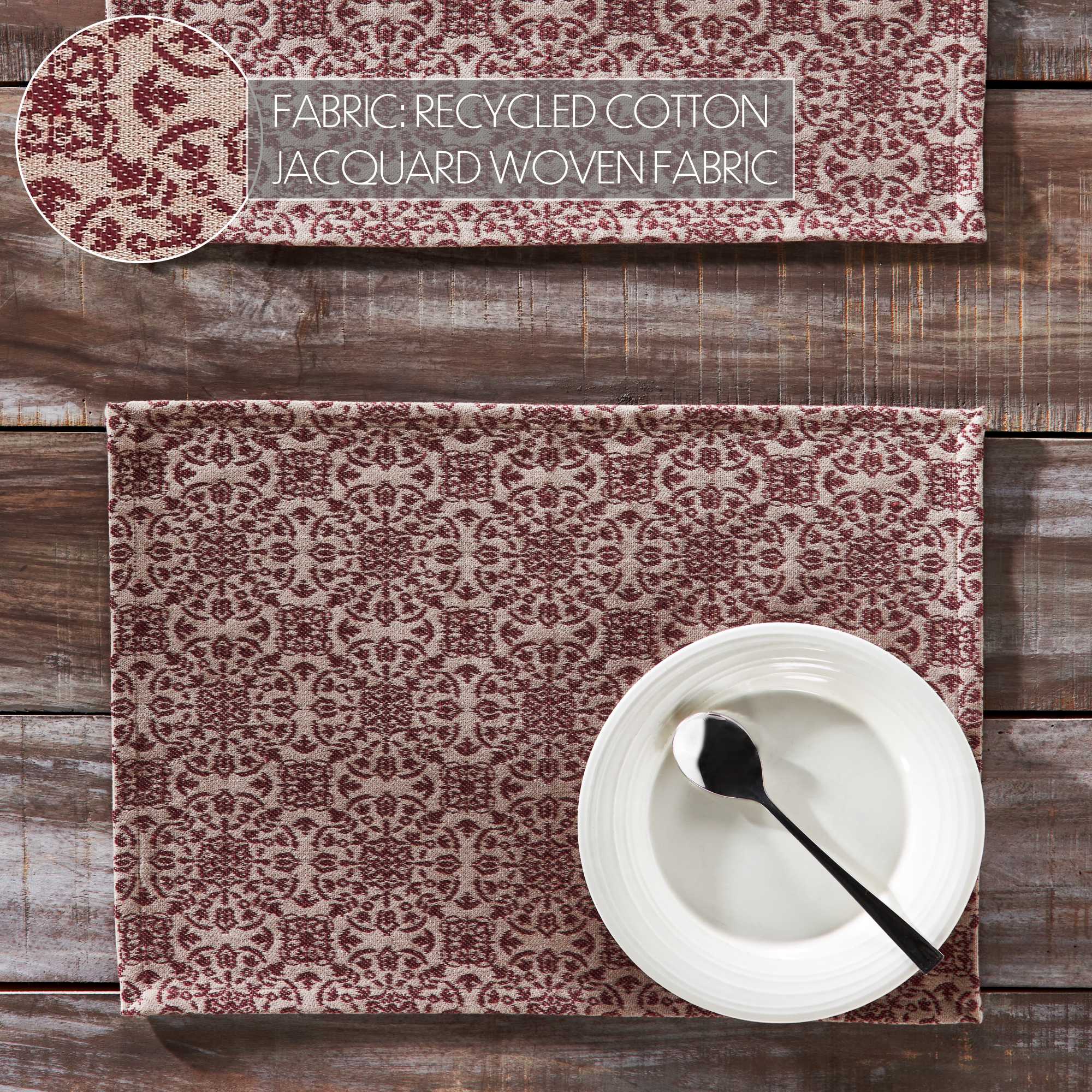 Set of 2 Custom House Burgundy Tan Jacquard Placemats - Image 5