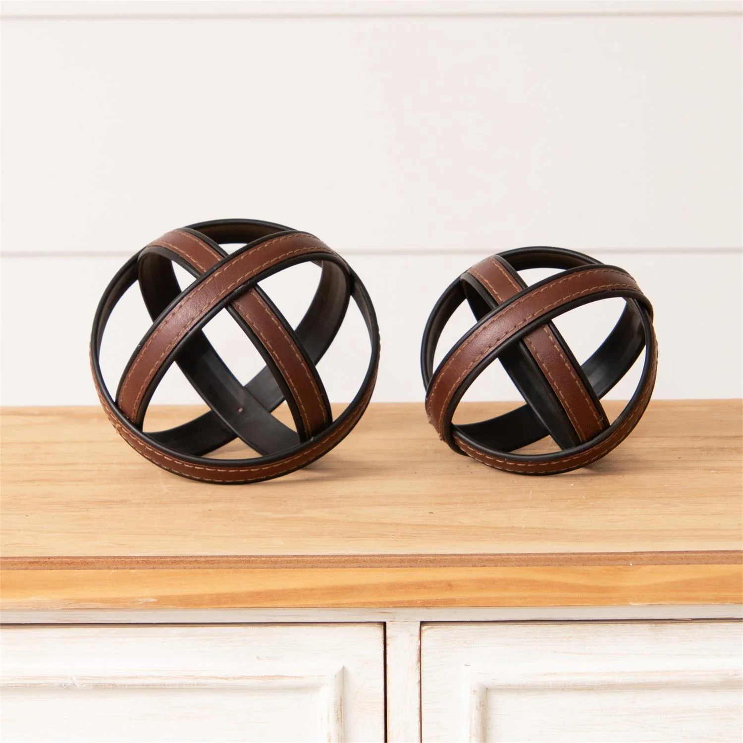Set of 2 Decorative Faux Leather Orbs