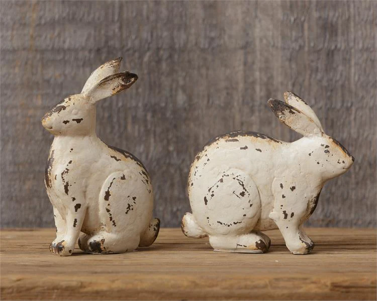 Set of 2 Distressed Bunny Figures