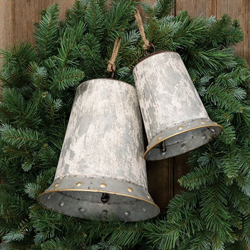 Set of 2 Distressed Graywashed Metal Bells - Image 2