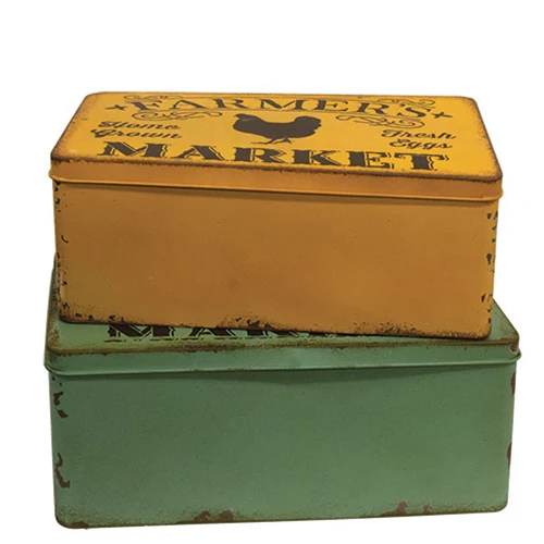 Set of 2 Distressed Metal Farmer's Market Boxes with Lids - Image 2