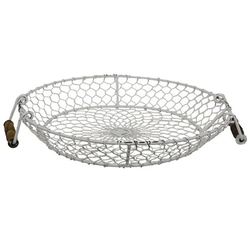 Set of 2 Distressed White Chicken Wire Round Trays - Image 2