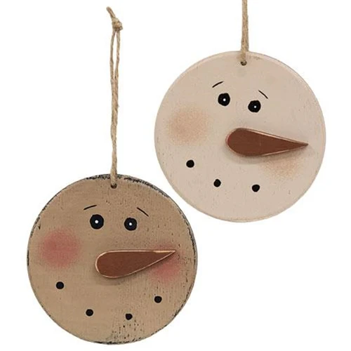 ๐ Set of 2 Distressed Wooden Blushing Snowman Ornaments