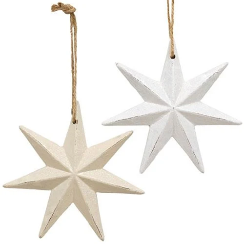 💙 Set of 2 Distressed Wooden Moravian Star Ornaments - Image 2