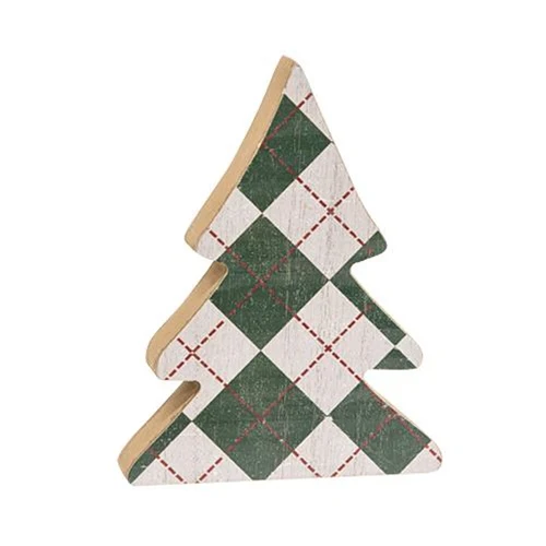 Set of 2 Distressed Wooden Plaid Mini Christmas Trees - Image 3