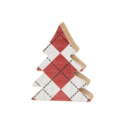 Set of 2 Distressed Wooden Plaid Mini Christmas Trees - Image 4
