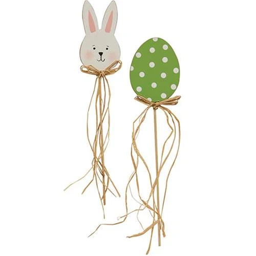 ๐ Set of 2 Easter Egg and Bunny With Raffia Picks