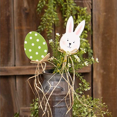 ๐ Set of 2 Easter Egg and Bunny With Raffia Picks - Image 2