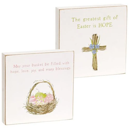 💙 Set of 2 Easter Hope 4" Square Block Signs