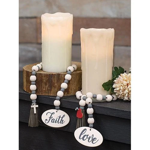 Set of 2 Faith or Love Beaded Garland With Cross and Heart Charms - Image 3