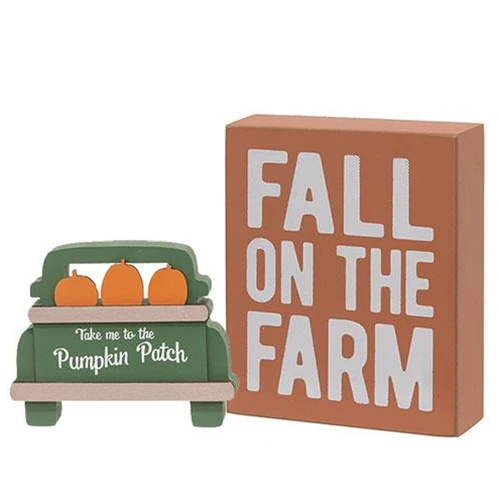 Set of 2 Fall on the Farm Box Sign with Pumpkin Patch Truck Sitter - Image 2