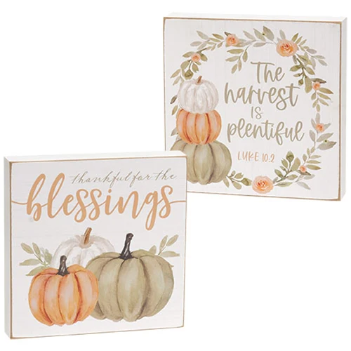 Set of 2 Fall Plentiful Blessings Watercolor Box Signs - Image 2