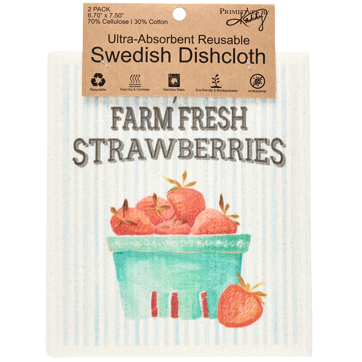 Set of 2 Farm Fresh Strawberries Swedish Dishcloth Set - Image 4