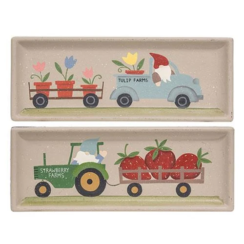 Set of 2 Farmer Gnome Decorative Trays