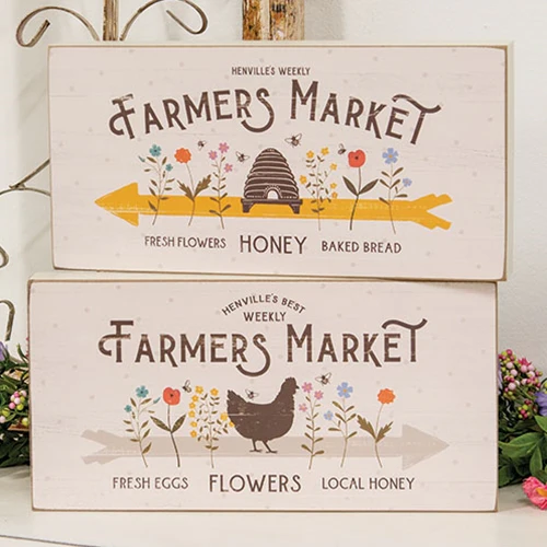 Set of 2 Farmers Market Chicken and Honey Rectangle Box Signs