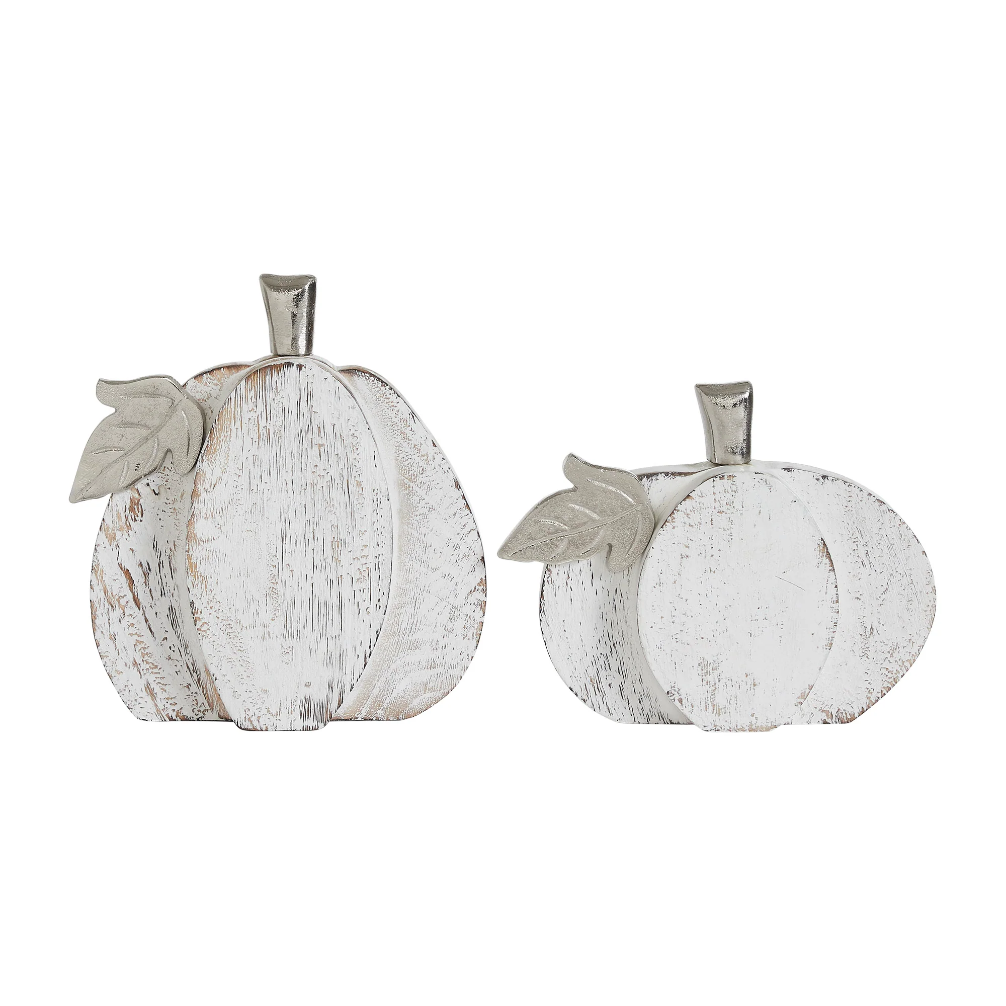 Set of 2 Farmhouse White Wash Wooden Pumpkins - Image 2