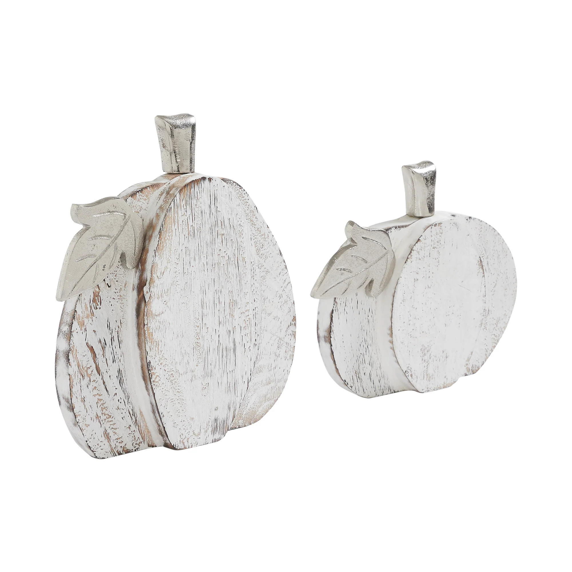 Set of 2 Farmhouse White Wash Wooden Pumpkins - Image 3