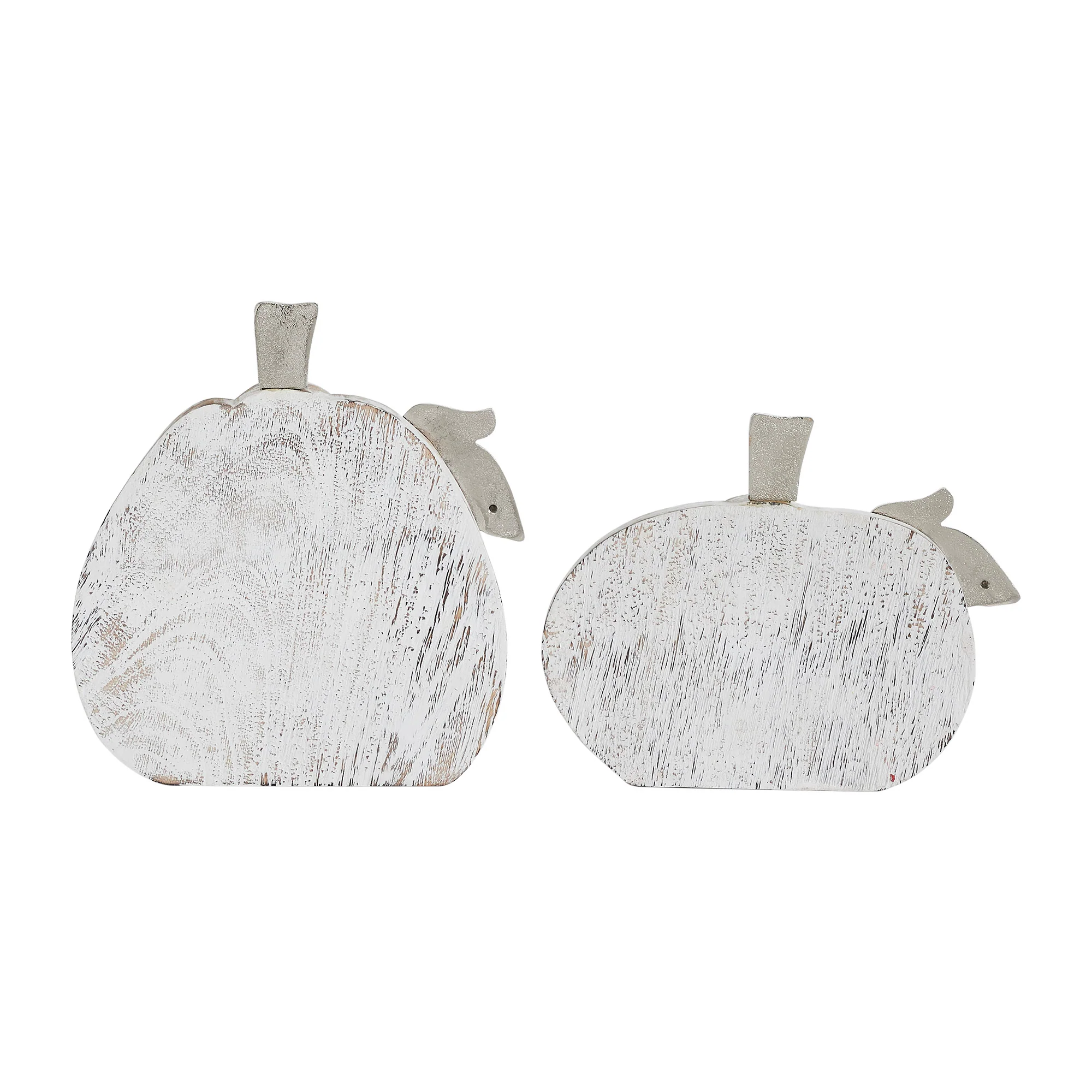 Set of 2 Farmhouse White Wash Wooden Pumpkins - Image 4