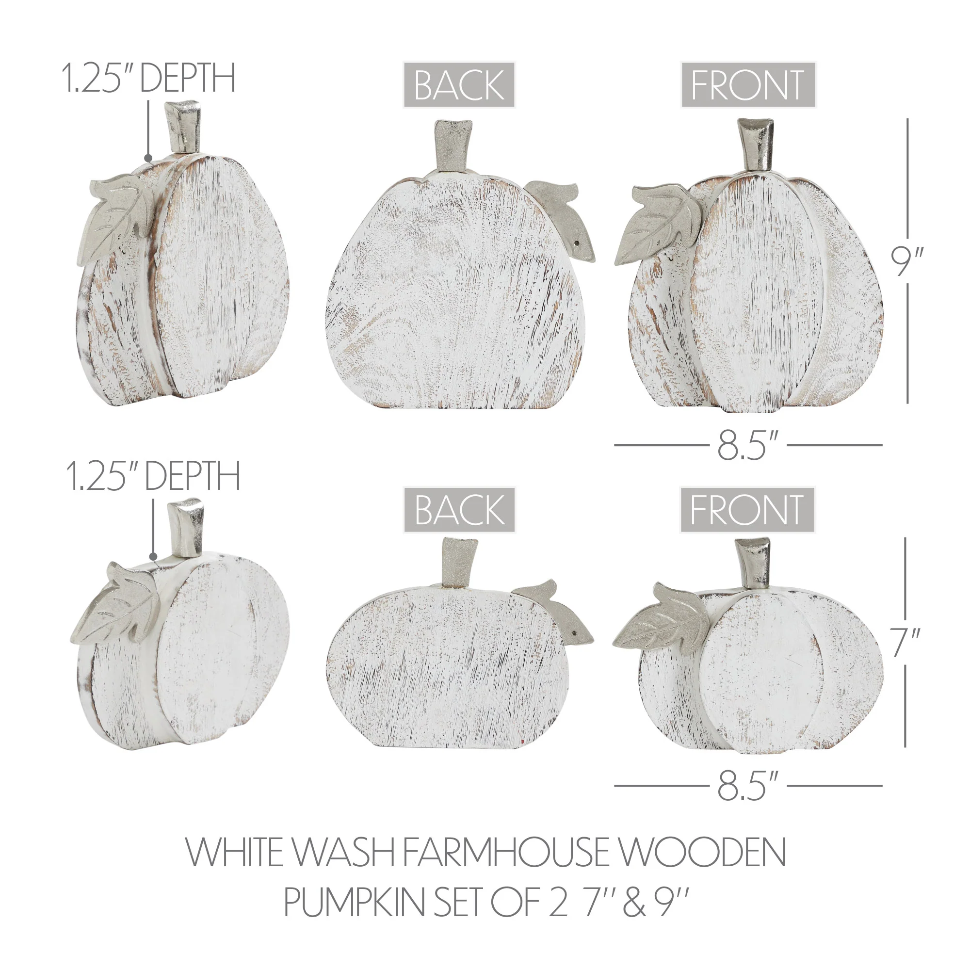 Set of 2 Farmhouse White Wash Wooden Pumpkins - Image 5