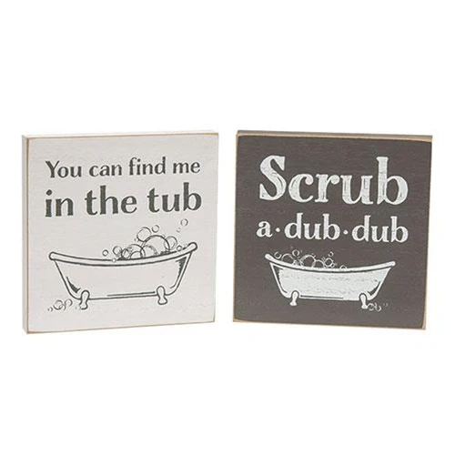 Set of 2 Find Me in the Tub 6" Block Wooden Signs - Image 2