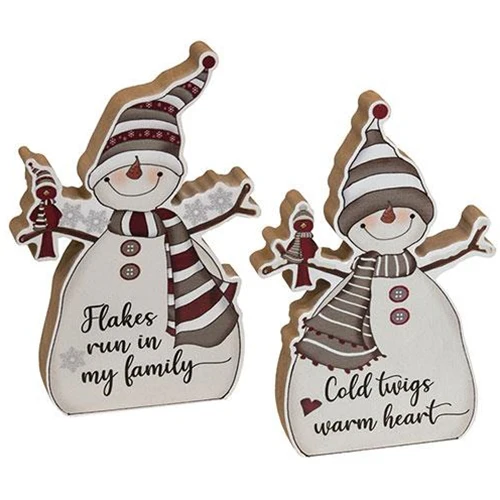 Set of 2 Flakes Run in My Family Chunky Snowmen Sitters - Image 4