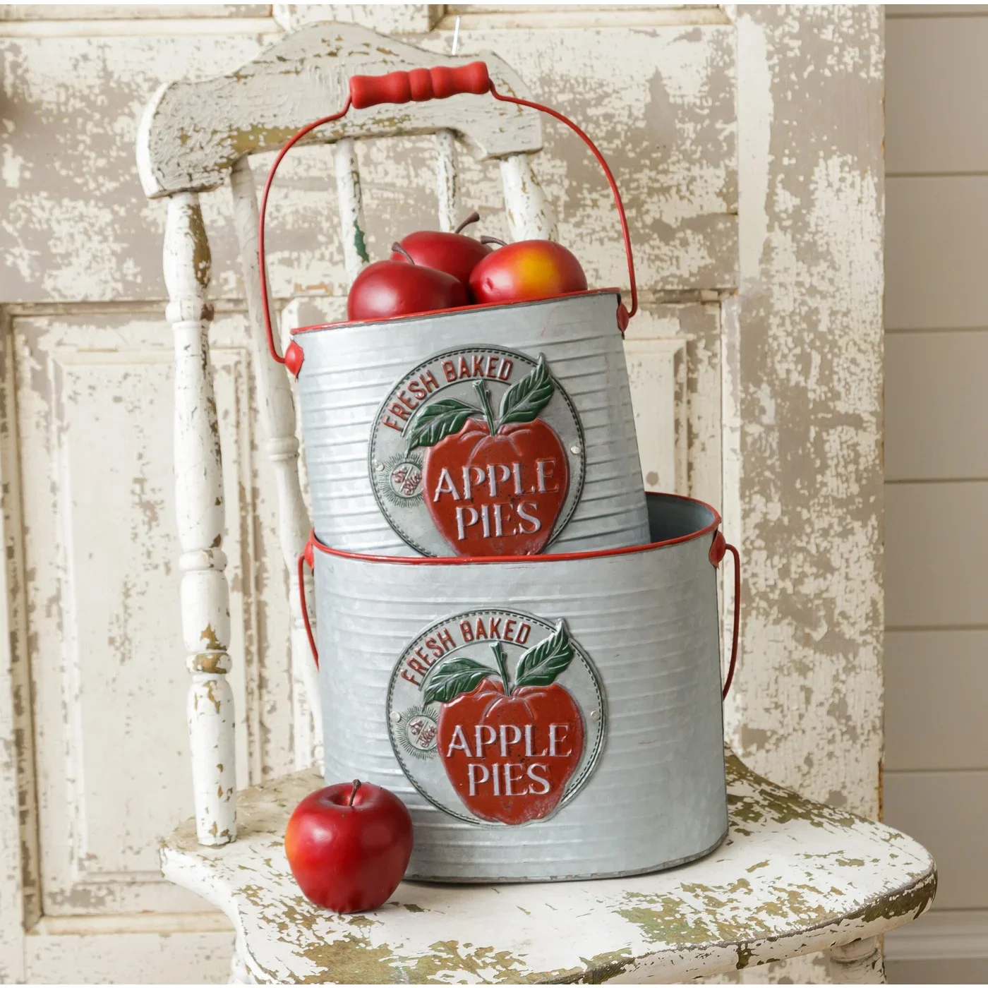 Set of 2 Fresh Baked Apple Pies Nesting Tins