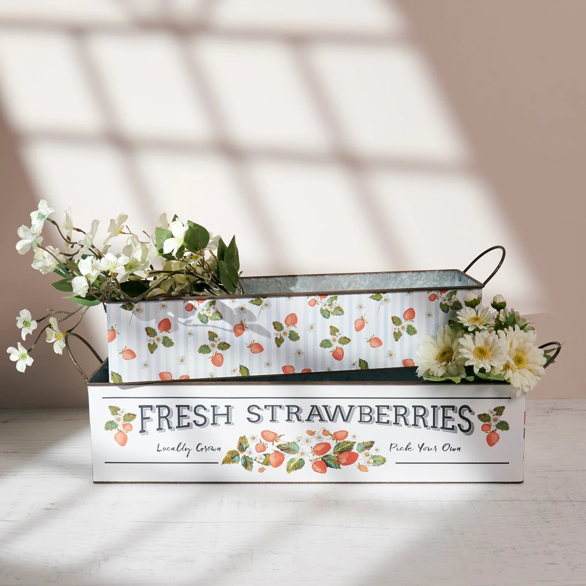 Set of 2 Fresh Strawberries Tin Bins - Image 2