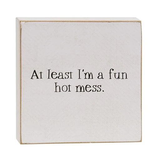 π Set of 2 Fun Hot Mess and Crazy 4" Square Wood Block Signs - Image 4