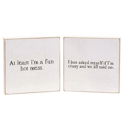 π Set of 2 Fun Hot Mess and Crazy 4" Square Wood Block Signs - Image 5