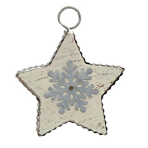 Set of 2 Galvanized Metal & Wood Star Shaped Ornaments - Image 3