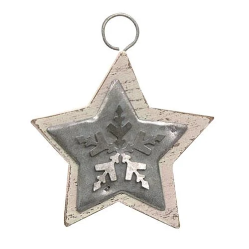 Set of 2 Galvanized Metal & Wood Star Shaped Ornaments - Image 4