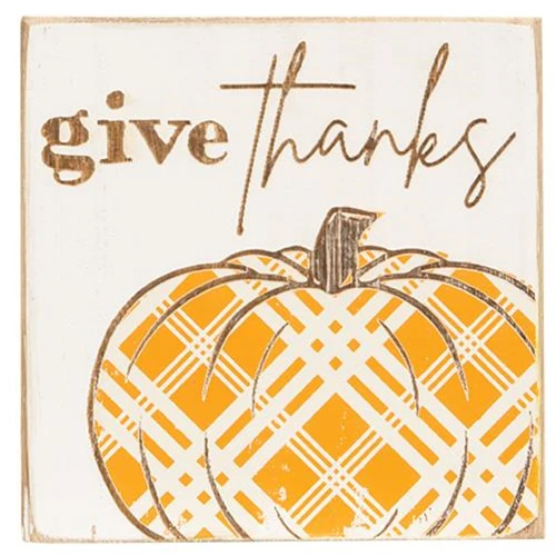 Set of 2 Give Thanks Plaid Pumpkin Blocks - Image 3