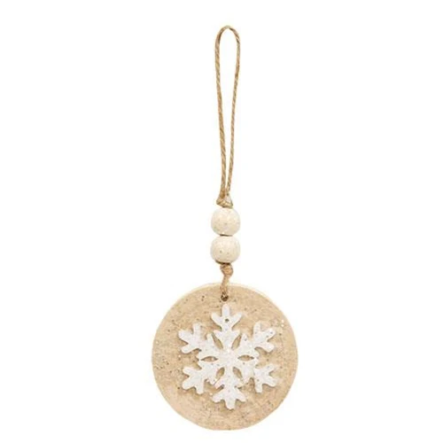 Set of 2 Glittered White Snowflake Wood Round Ornaments - Image 2