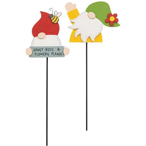 Set of 2 Gnome Honey Bees & Flowers Please Picks - Image 2