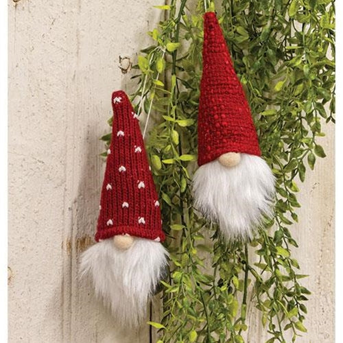 Set of 2 Gnome Ornaments with Red Knit Hats - Image 2