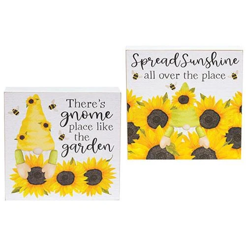 Set of 2 Gnome Place Like the Garden Sunflowers Box Signs
