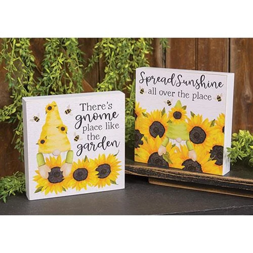 Set of 2 Gnome Place Like the Garden Sunflowers Box Signs - Image 4