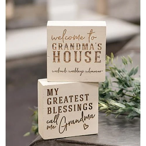 ๐ Set of 2 Grandma's House and Blessings Small Engraved Block Signs