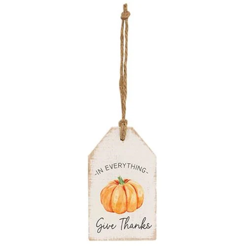 Set of 2 Grateful and Give Thanks Pumpkin Wood Tag Signs - Image 3