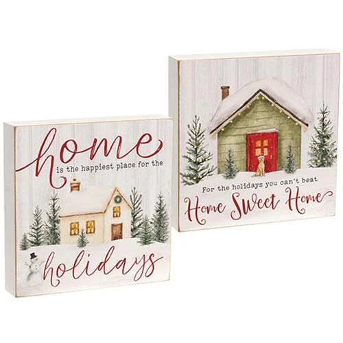 Set of 2 Happiest Place For the Holidays 7.5" Box Signs - Image 2