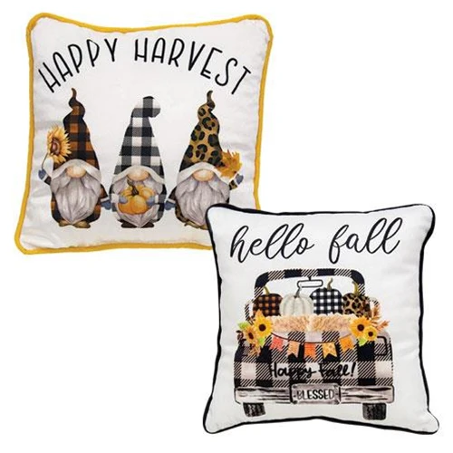 Set of 2 Happy Harvest Fall 8" Small Pillows Gnomes and Truck - Image 2