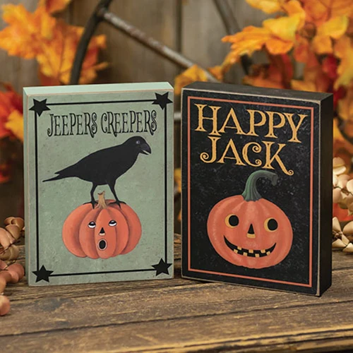 Set of 2 Happy Jack and Jeepers Creepers Retro Halloween Box Signs - Image 2