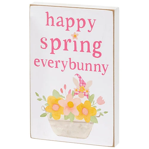 Set of 2 Happy Spring Floral Gnome Block Signs - Image 2