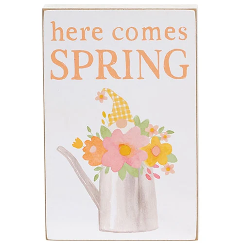 Set of 2 Happy Spring Floral Gnome Block Signs - Image 3