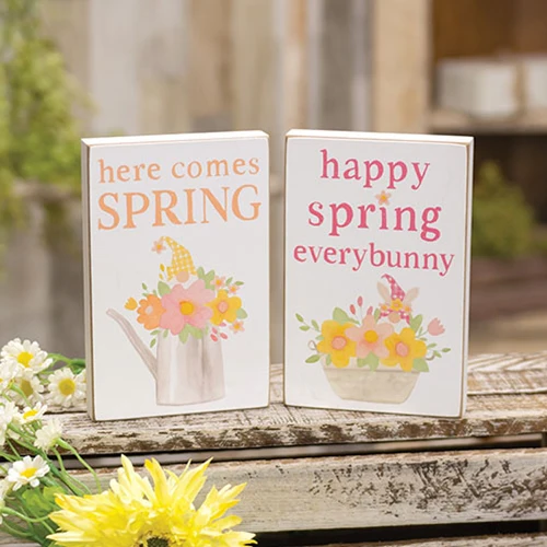 Set of 2 Happy Spring Floral Gnome Block Signs - Image 4