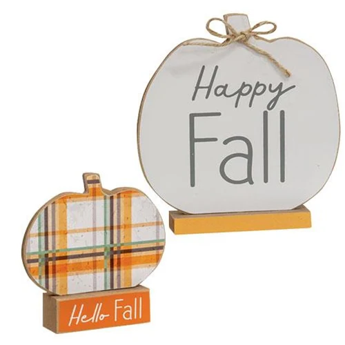 Set of 2 Hello Fall & Happy Fall Pumpkins on Base - Image 4